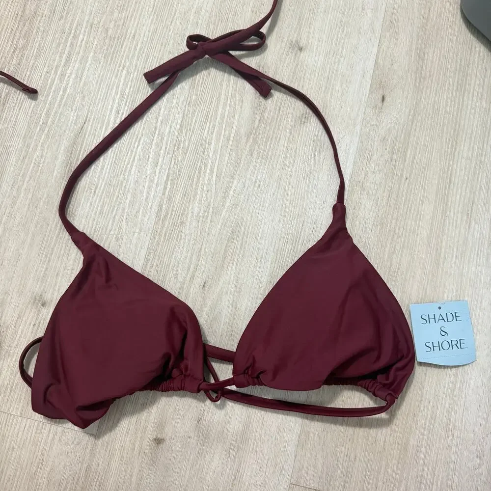 NWT Shade & Shore Triangle Bikini Top Basic Beach Vacation Burgundy Size Large
